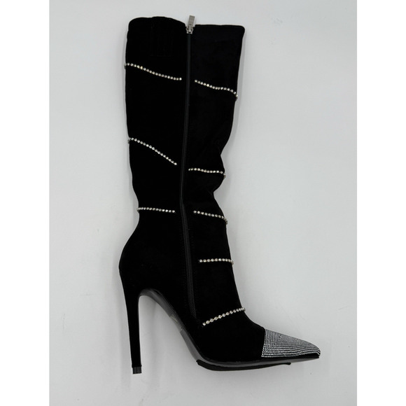 Lauren Lorraine Womens Boots Beyonce Black Rhinestones Knee Size 6.5 Statement - Picture 6 of 11